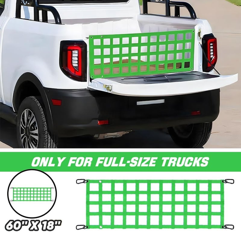 BARTOO Tailgate Net for Pickup Truck Bed, 60'' x 18'' Tailgate Mesh Cargo Net for Full Size Truck, Heavy Duty Cargo Netting with Hooks for Chevrolet, Ford, Toyota, GMC, Jeep, Fluorescent Green - Image 3